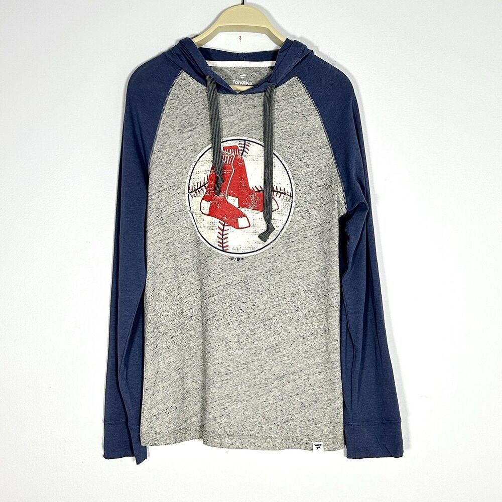 Boston Red Sox Fanatics Women's Small Lightweight Hoodie Gray Blue Raglan MLB
